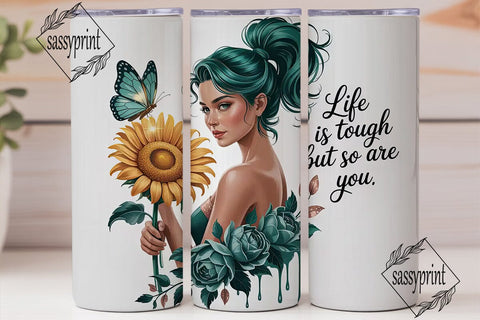 Tough Girl Sunflower 20oz Tumbler Wrap Sublimation sassyprint 