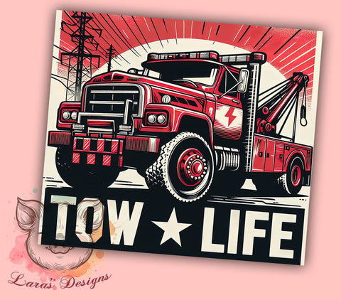 Tow Truck Life 20oz Tumbler, Tow Truck Tumbler, Tow Life Design, 20oz Tumbler Wrap, Automotive Gift, Trucking Decor, Sublimation Drinkware, Gift for Tow Truck Drivers Sublimation Lara' s Designs 