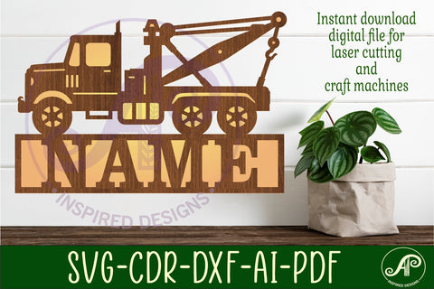 Tow truck name sign svg laser cut file SVG APInspireddesigns 