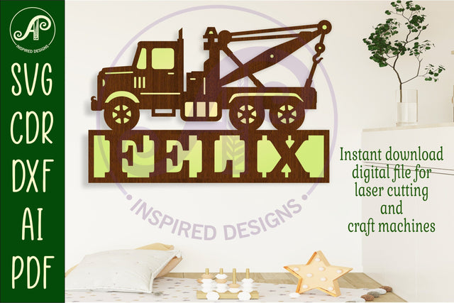 Tow truck name sign svg laser cut file SVG APInspireddesigns 