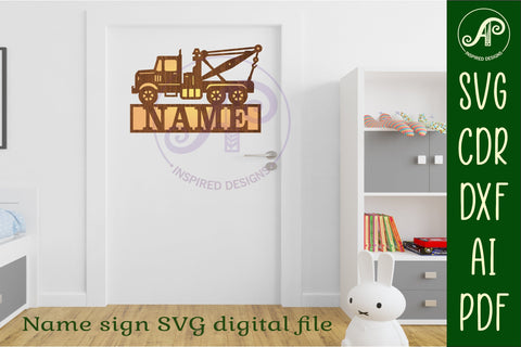 Tow truck name sign svg laser cut file SVG APInspireddesigns 
