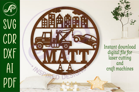 Tow truck name sign svg laser cut template SVG APInspireddesigns 
