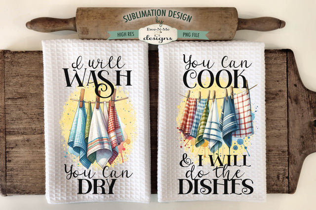 Towels Hanging on Clothesline Kitchen Dish Towel Sublimation Design Sublimation Ewe-N-Me Designs 