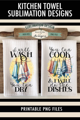 Towels Hanging on Clothesline Kitchen Dish Towel Sublimation Design Sublimation Ewe-N-Me Designs 
