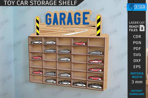 Toy Car Storage Shelves Laser Cut Bundle | Kids Shelf | Nursery Décor | Wall Décor | Home Decor | Kids Laser | Wall Hanging Shelf | Home Décor | Collection of Cars | Truck SVG | CNC Files SVG Fly Design 