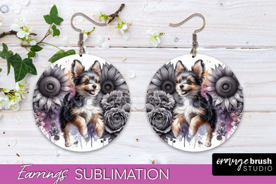 Toy Fox Terrier Earrings - Dog Mom Floral Round Earring Sublimation Sublimation OrangeBrushStudio 