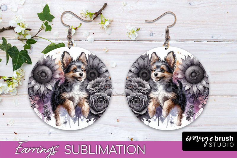 Toy Fox Terrier Earrings - Dog Mom Floral Round Earring Sublimation Sublimation OrangeBrushStudio 
