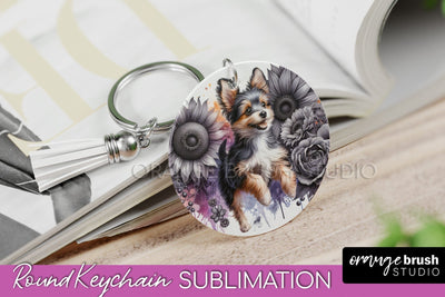 Toy Fox Terrier Keychain - Dog mom Floral Keychain Sublimation Design Sublimation OrangeBrushStudio 