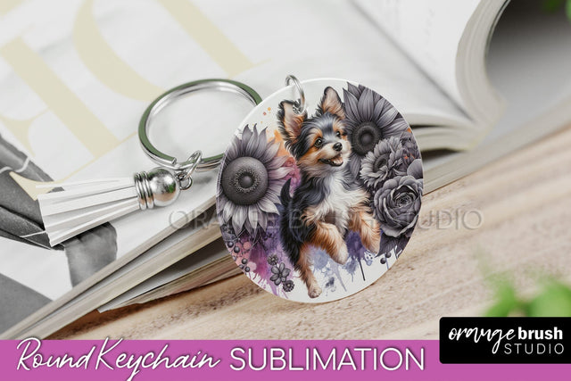 Toy Fox Terrier Keychain - Dog mom Floral Keychain Sublimation Design Sublimation OrangeBrushStudio 