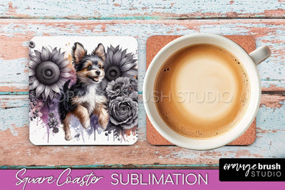Toy Fox Terrier Square Coaster - Dog Mom Floral Coaster Sublimation Sublimation OrangeBrushStudio 