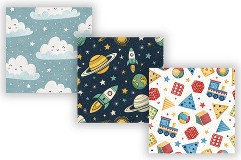 Toy Seamless Patterns Scrapbook Paper, Digital Paper Bundle Pack, Printable Kids Design, Cowboy Space Galaxy Cartoon Collection Digital Pattern FloridPrintables 