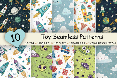 Toy Seamless Patterns Scrapbook Paper, Digital Paper Bundle Pack, Printable Kids Design, Cowboy Space Galaxy Cartoon Collection Digital Pattern FloridPrintables 