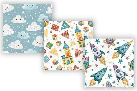 Toy Seamless Patterns Scrapbook Paper, Digital Paper Bundle Pack, Printable Kids Design, Cowboy Space Galaxy Cartoon Collection Digital Pattern FloridPrintables 