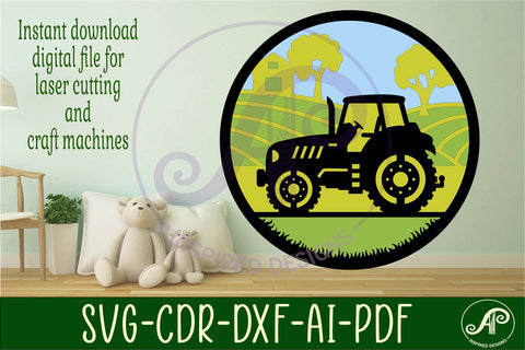 Tractor layered scene wall art sign, SVG file. vector SVG APInspireddesigns 