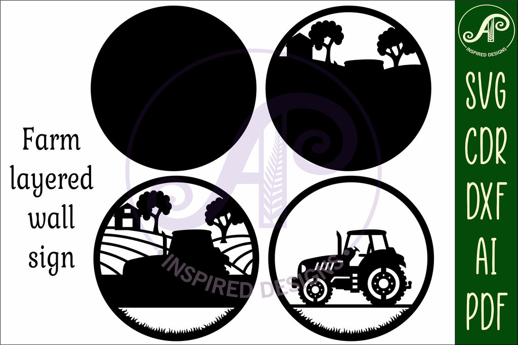 Tractor layered scene wall art sign, SVG file. vector - So Fontsy