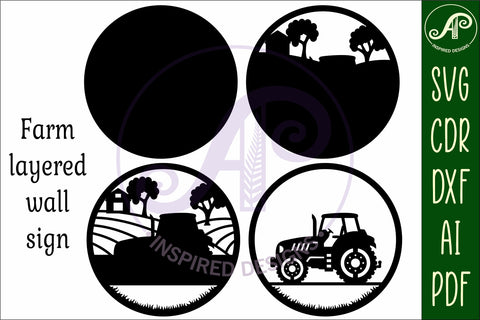 Tractor layered scene wall art sign, SVG file. vector SVG APInspireddesigns 