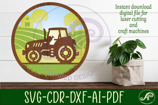 Tractor layered scene wall art sign, SVG file. vector SVG APInspireddesigns 