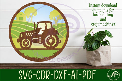 Tractor layered scene wall art sign, SVG file. vector SVG APInspireddesigns 