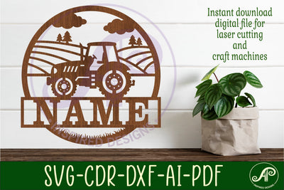 Tractor name sign svg laser cut template SVG APInspireddesigns 