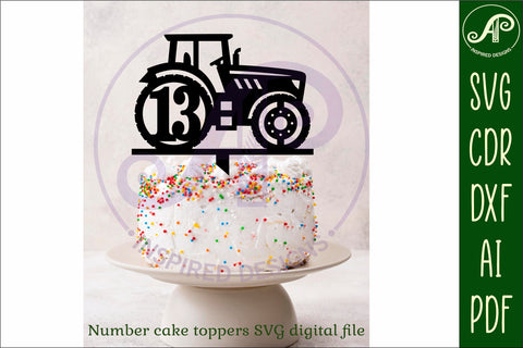 Tractor number cake toppers, 17 designs SVG laser cut SVG APInspireddesigns 