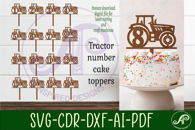 Tractor number cake toppers, 17 designs SVG laser cut SVG APInspireddesigns 