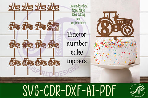 Tractor number cake toppers, 17 designs SVG laser cut SVG APInspireddesigns 