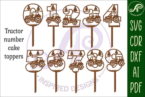Tractor number cake toppers SVG cut files SVG APInspireddesigns 