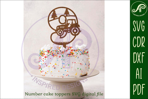 Tractor number cake toppers SVG cut files SVG APInspireddesigns 