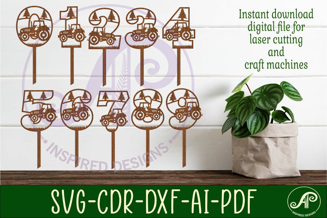 Tractor number cake toppers SVG cut files SVG APInspireddesigns 