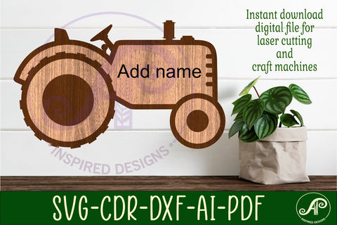 Tractor older style outline two layer name sign SVG APInspireddesigns 