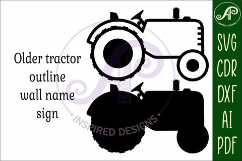 Tractor older style outline two layer name sign SVG APInspireddesigns 