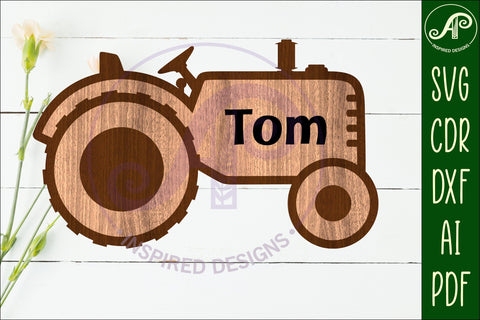 Tractor older style outline two layer name sign SVG APInspireddesigns 