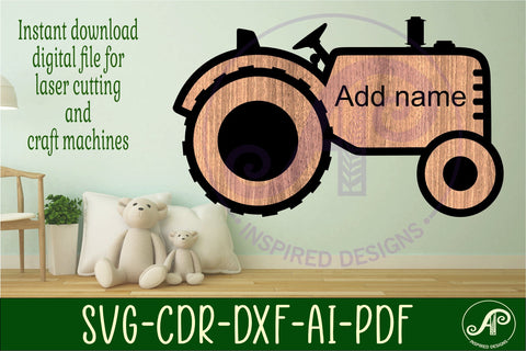 Tractor older style outline two layer name sign SVG APInspireddesigns 