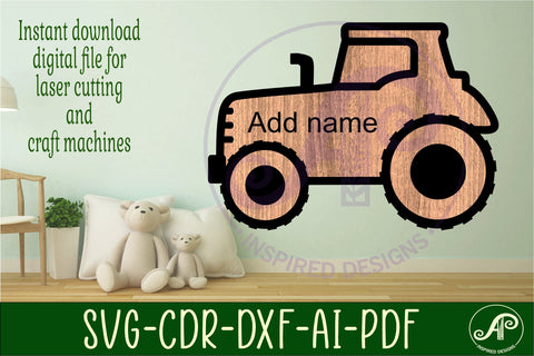 Tractor outline two layer name sign SVG APInspireddesigns 