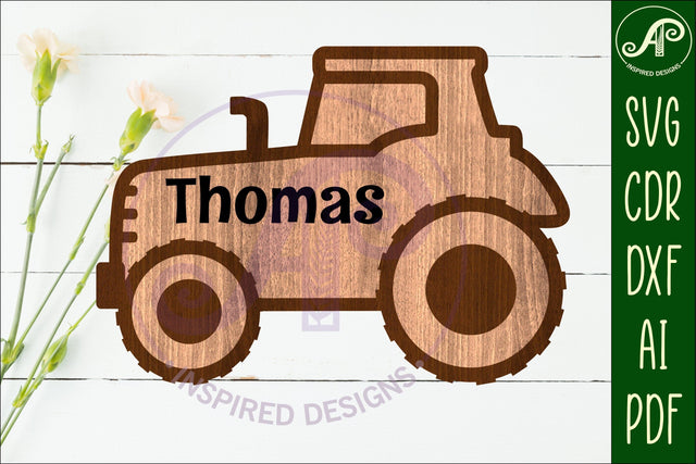Tractor outline two layer name sign SVG APInspireddesigns 