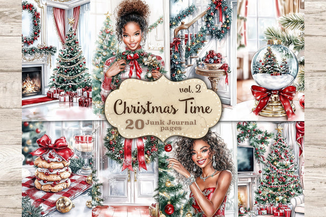 Traditional Christmas Junk Journal Kit | Red Flower Ephemera SVG GlamArtZhanna 
