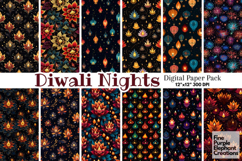 Traditional Indian Diwali Hindu Pattern Digital Pattern Fine Purple Elephant Creations 