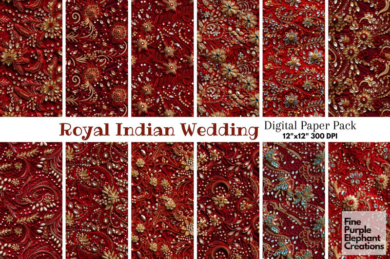 Traditional Indian Wedding Hindu Pattern Digital Pattern Fine Purple Elephant Creations 