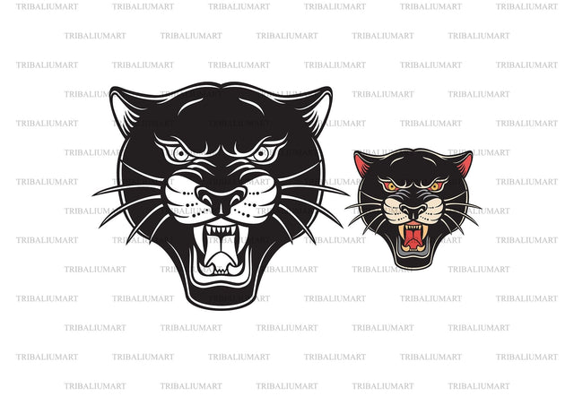 Traditional Panther Face Tattoo Design (Head) SVG TribaliumArtSF 