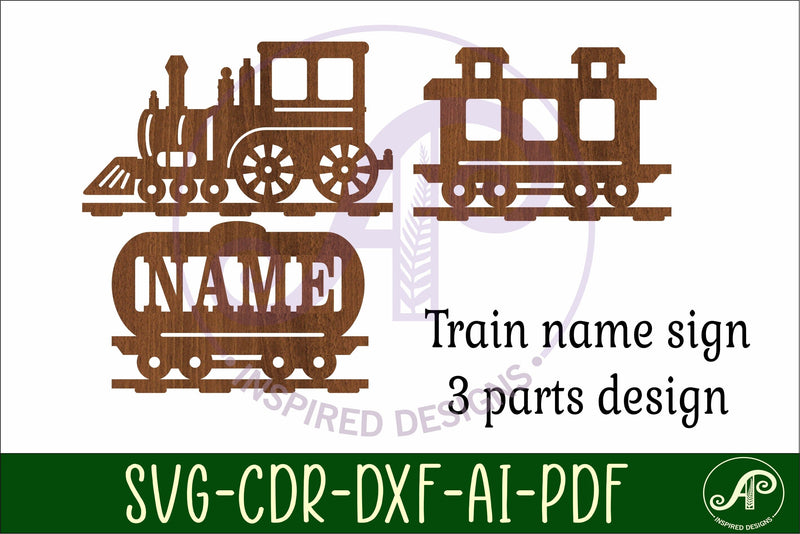 Train 3 part name sign svg laser cut template - So Fontsy