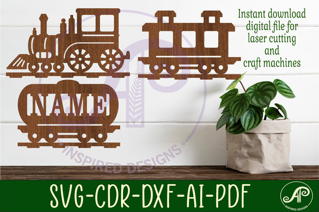 Train 3 part name sign svg laser cut template SVG APInspireddesigns 
