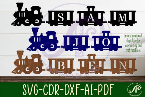 Train letter name sign SVG laser cut SVG APInspireddesigns 
