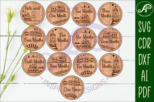 Train themed Baby monthly milestone discs SVG SVG APInspireddesigns 