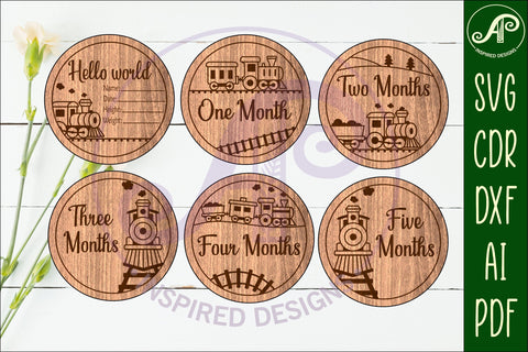 Train themed Baby monthly milestone discs SVG SVG APInspireddesigns 