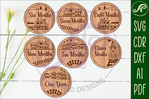 Train themed Baby monthly milestone discs SVG SVG APInspireddesigns 