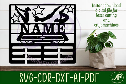Trampoline female medal holder Name svg laser cut SVG APInspireddesigns 