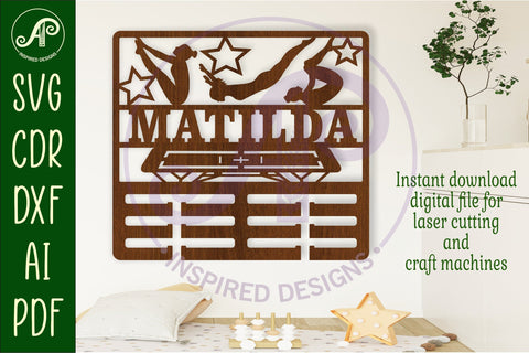 Trampoline female medal holder Name svg laser cut SVG APInspireddesigns 
