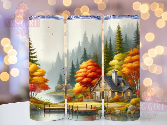 Tranquil Fall Watercolor Lake Tumbler Wrap, Watercolor Landscape PNG, 20oz Fall Tumbler Design, Nature Scene Sublimation, Fall Colors Tumbler, Tranquil Lake Tumbler, Rustic Autumn Wrap Sublimation SvggirlplusArt 