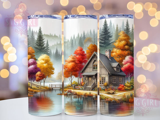 Tranquil Fall Watercolor Lake Tumbler Wrap, Watercolor Landscape PNG, 20oz Fall Tumbler Design, Nature Scene Sublimation, Fall Colors Tumbler, Tranquil Lake Tumbler, Rustic Autumn Wrap Sublimation SvggirlplusArt 