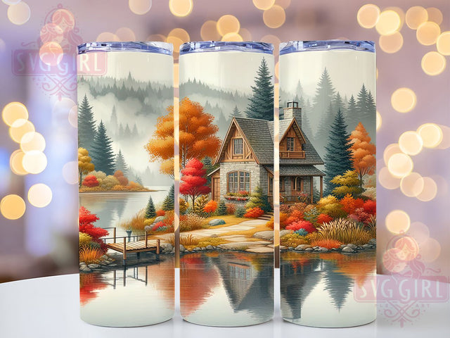 Tranquil Fall Watercolor Lake Tumbler Wrap, Watercolor Landscape PNG, 20oz Fall Tumbler Design, Nature Scene Sublimation, Fall Colors Tumbler, Tranquil Lake Tumbler, Rustic Autumn Wrap Sublimation SvggirlplusArt 